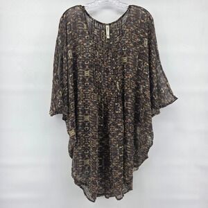 RVCA Top Medium Brown Sheer Kaftan‎ Lightweight Oversized Boho Vacation